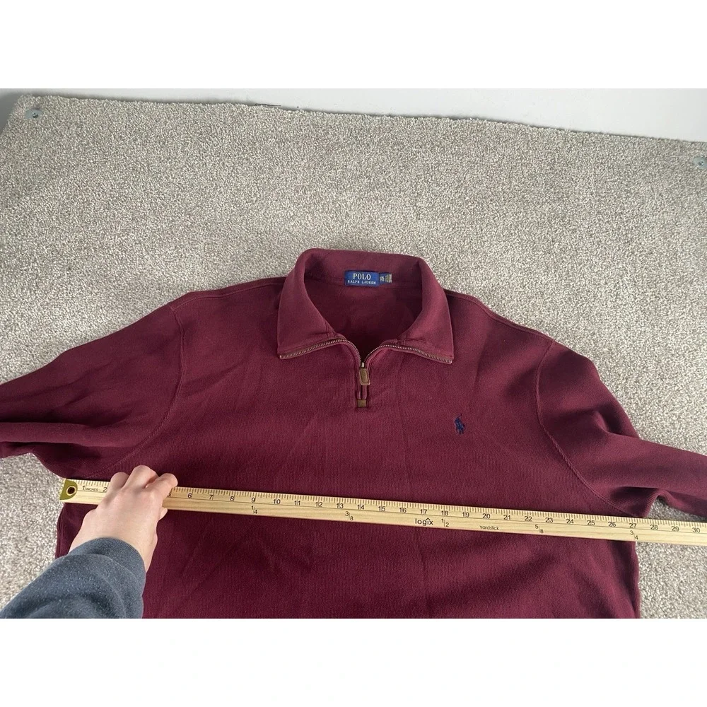 Polo Ralph Lauren 1/4 Zip Sweater Jacket Mens XXL Solid Maroon Y2K Blue Pony‎
